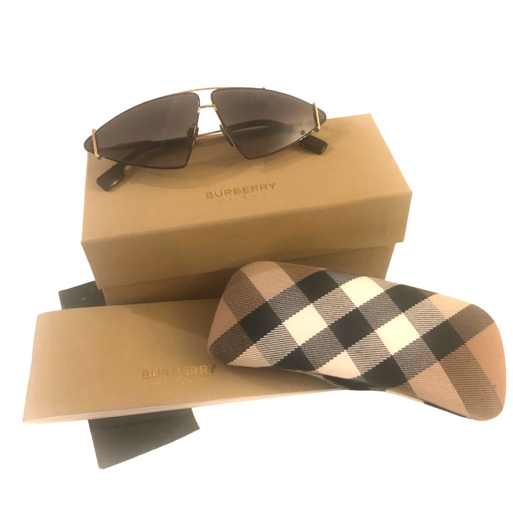 Burberry Futuristic Triangle Aviator Style Metal Sunglasses New W Box Case Book